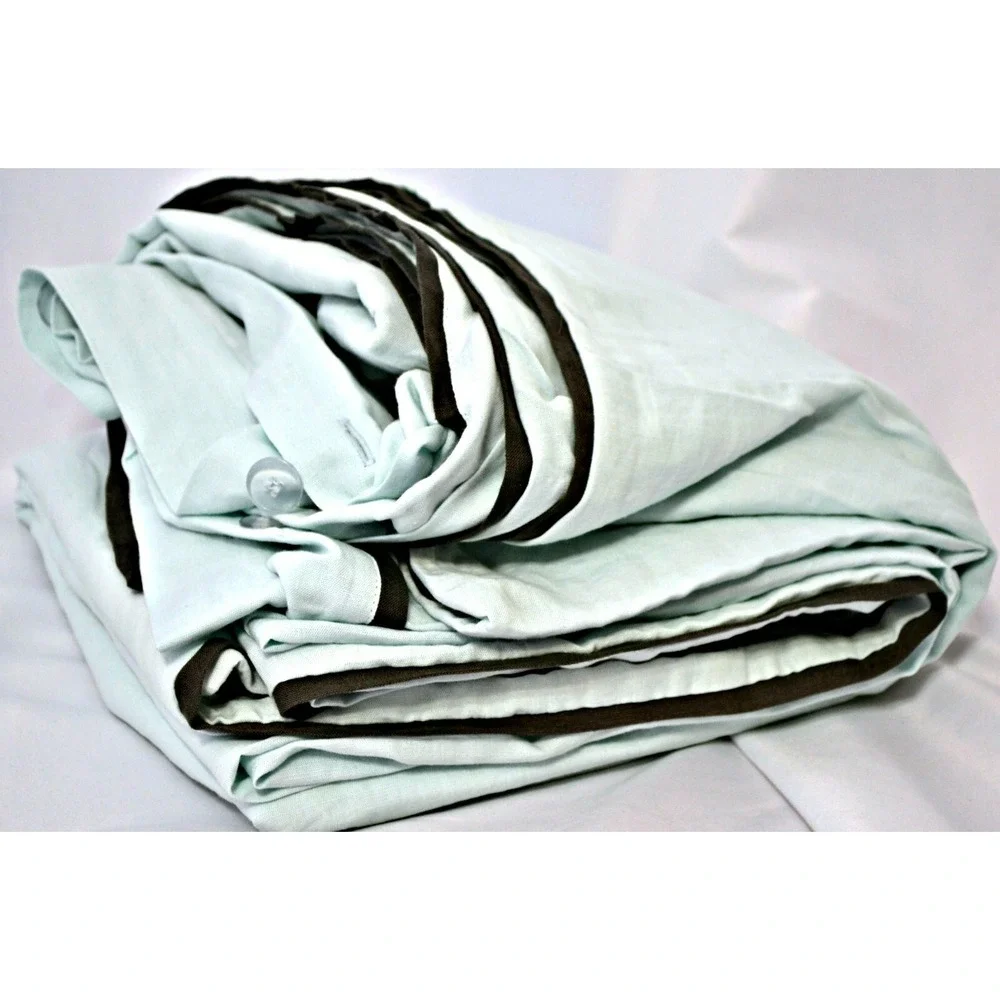 West Elm linen cotton blend‎ ice blue slate grey trim full/queen duvet cover